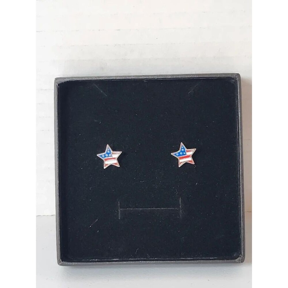 925 sterling Silver patriotic star stud earrings